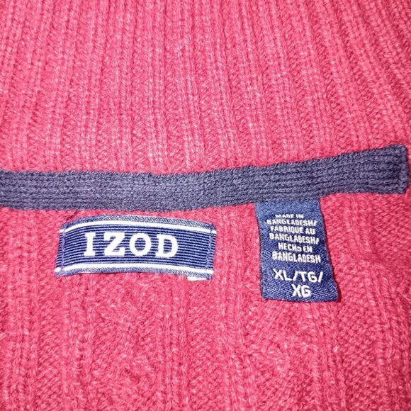 IZOD Men’s Quarter Zip Cable Knit Sweater XL Red Cotton Blend Pullover - Picture 5 of 10